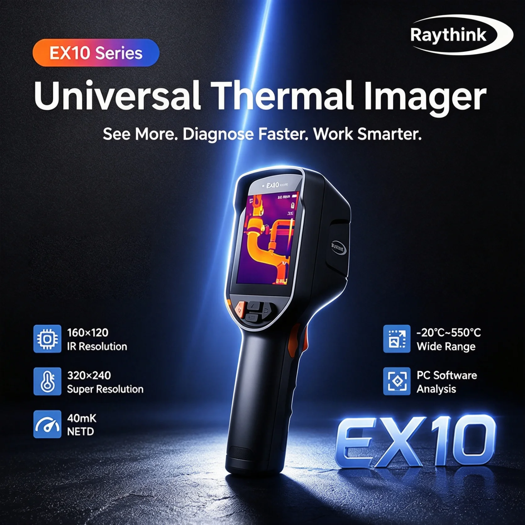 Raythink Ex10 Handheld Infrared Thermal Imager For Underfloor Heating Pipeline Inspection Distribution Box Electrical Inspection