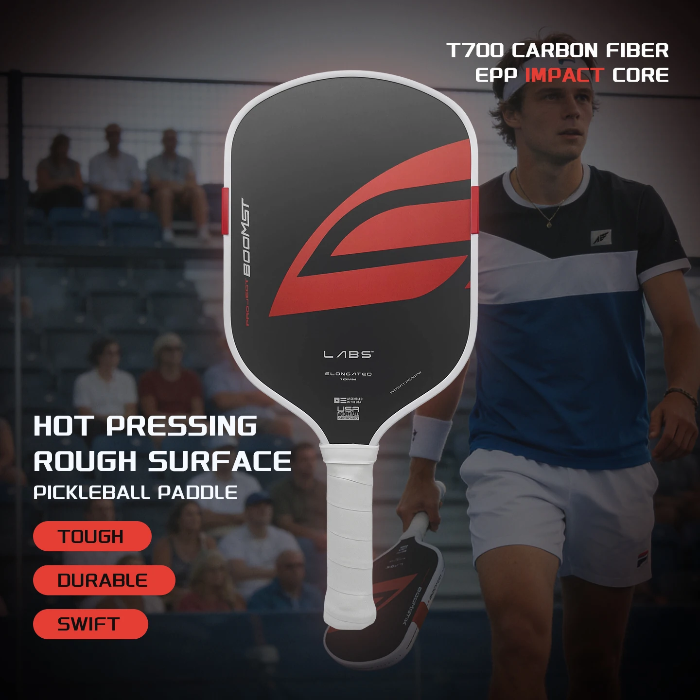 

Custom Wholesale 16mm EVA Edge Foam T700 Raw Carbon Fiber Boomstik BM Pickleball Paddle USAPA Approved