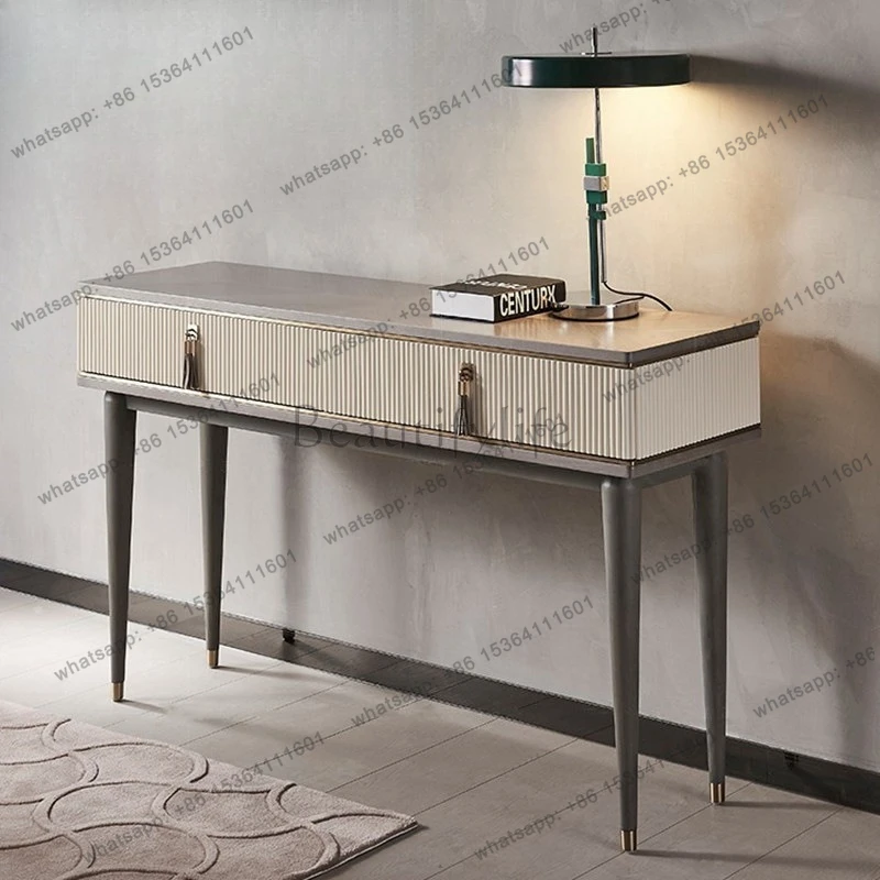 Italian light luxury entrance platform, modern simple small apartment striped Hong Kong-style storage end view platform