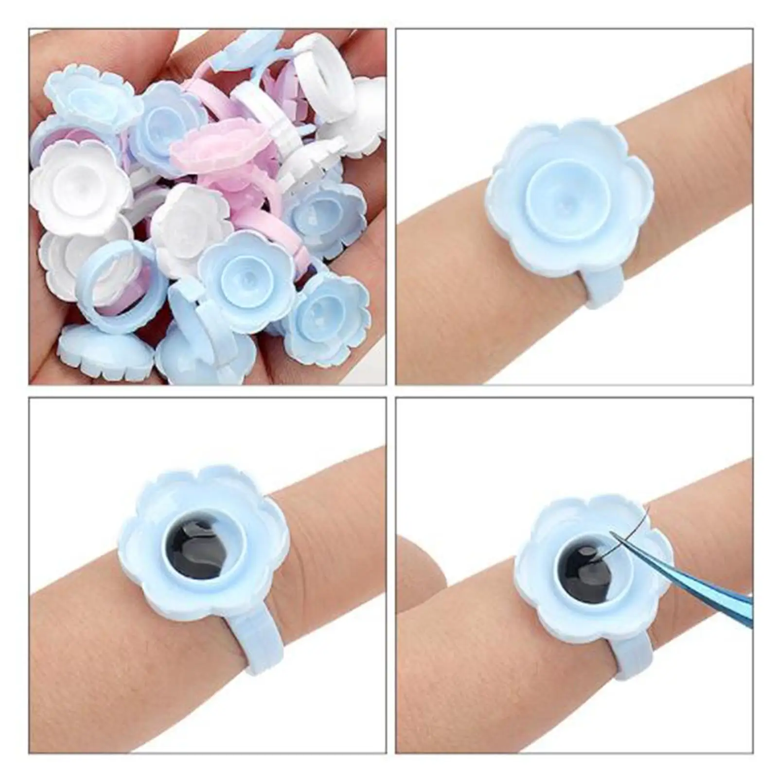 Pierścienie do mocowania kleju do przedłużania rzęs Jednorazowe silikonowe podkładki do wachlarzyków dla początkujących stylistów rzęs