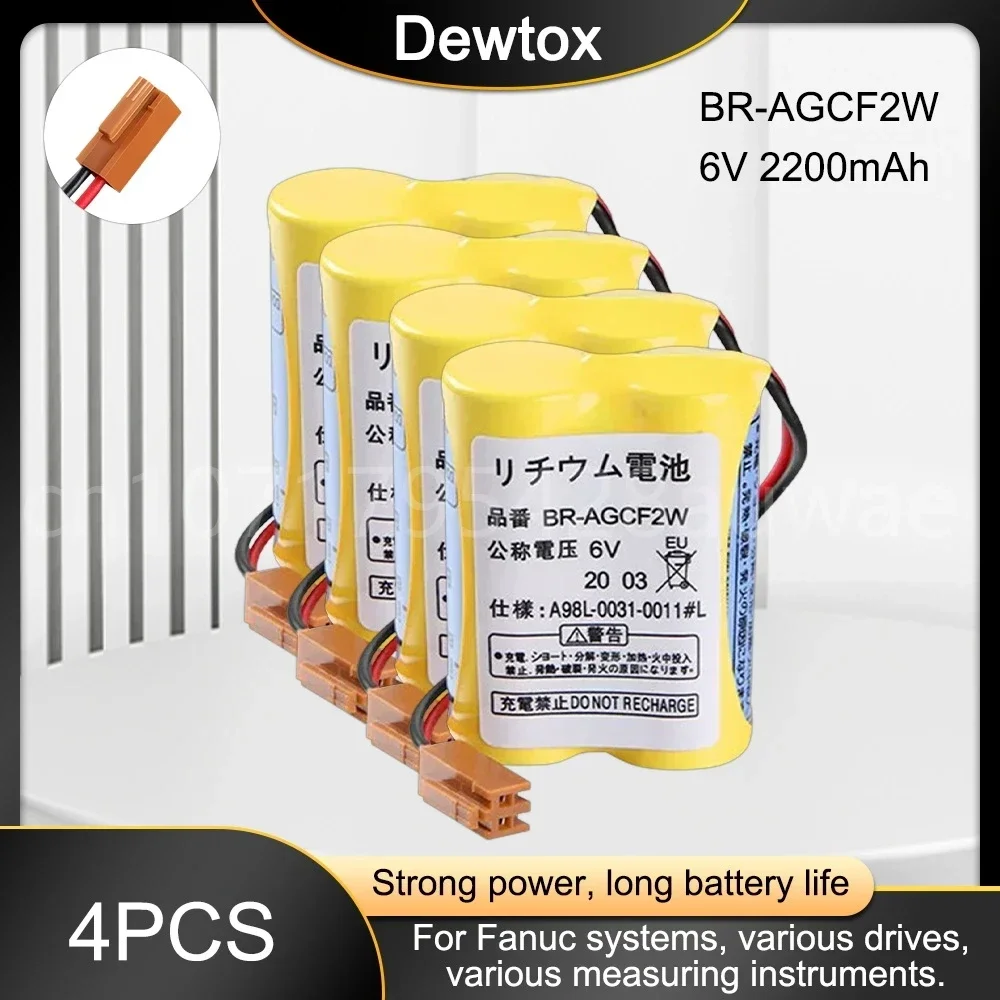 4PCS Original New BR-AGCF2W Lithium 6V 2200mAh PLC Battery Batteries with Brown Plugs Connectors