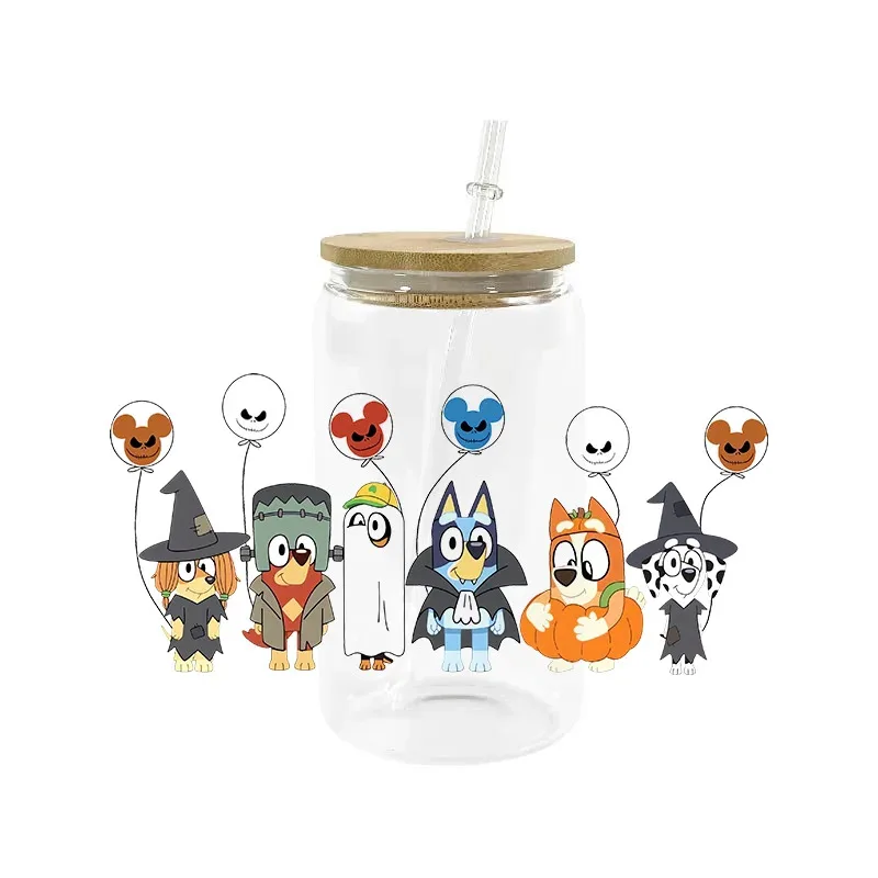 

New Arrival Cartoon Dog Stickers Waterproof UV DTF Cup Mug Wraps Sticker DIY 3D Wrap Decal For 16oz Libbey Glass