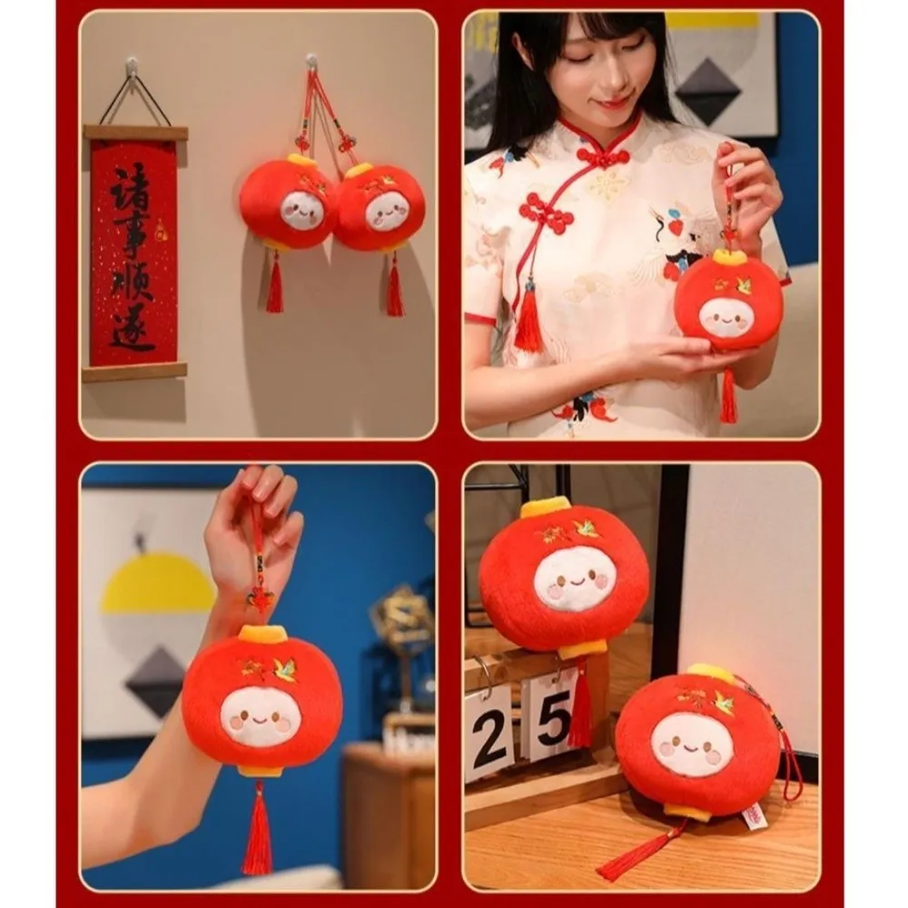 

Adorable Chinese Red Lantern Pendant Good Luck Stuffed Spring Festival Ornament with Tassel Cute Simulation Wall Ornament