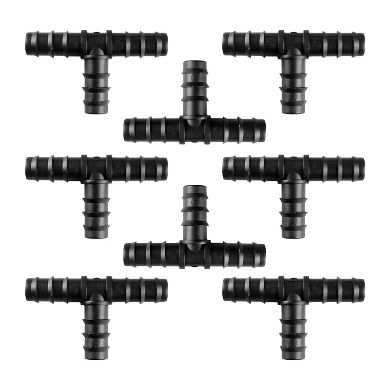 8/10Pcs Plastic Barbed Garden Drip Irrigation Tee Pipe Joiner 13mm (1/2 Inch) Universal Tee Fitting Connector Set Hose End Stop