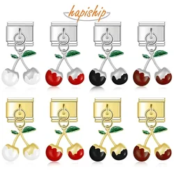 Hapiship 2024 Fashion New Women Gift Fruit Cherry Charm Italian Link Fit 9mm Bracelet Stainless Steel Making DIY Jewelry DJ745