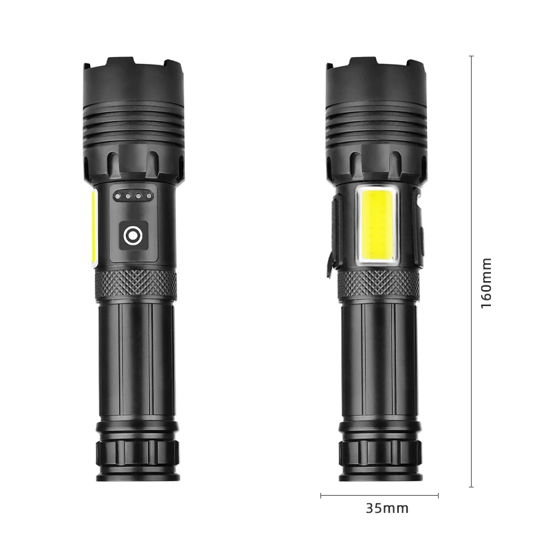 Super Powerful LED Flashlight With Side Lights High Power Torch Light Rechargeable Tactical Flashlight 18650 USB Camping Lamp