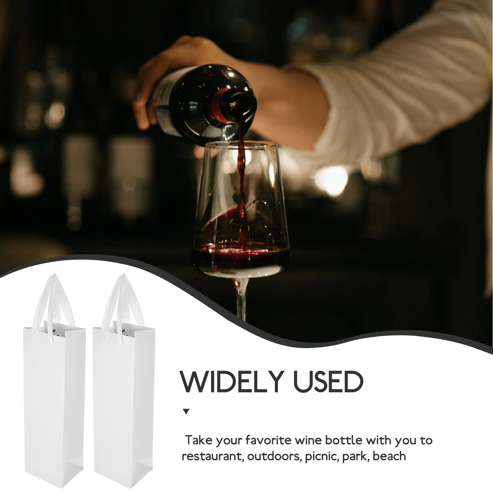 

10 Pcs White Paper Bags 11x9x35cm Reusable Bottle Gift Packaging for Red Carrier Bag with Handles Christmas Party Bar