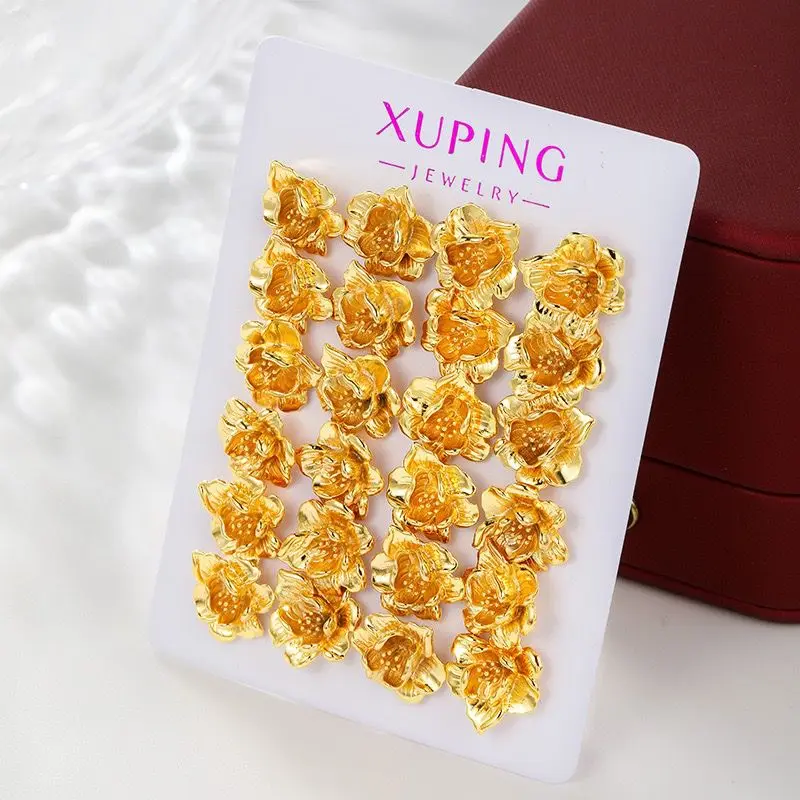 أسعار الجملة --- 24 كيلو الذهب الخالص مطلي الكلاسيكية روز الزهور وأقراط للنساء موضة XP مجوهرات صديقة للبيئة