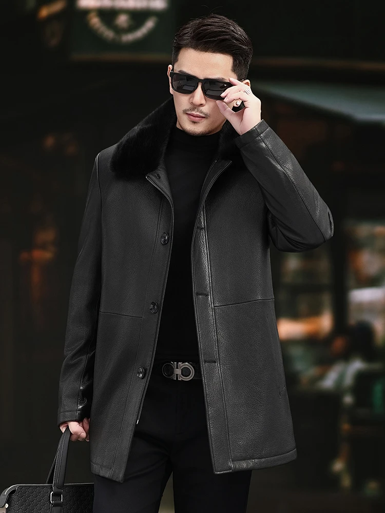 เสื้อโค้ทหนังแท้บุขนมิงค์แท้สำ - Leather Work Jacket Mens บทวิจารณ์และราคา