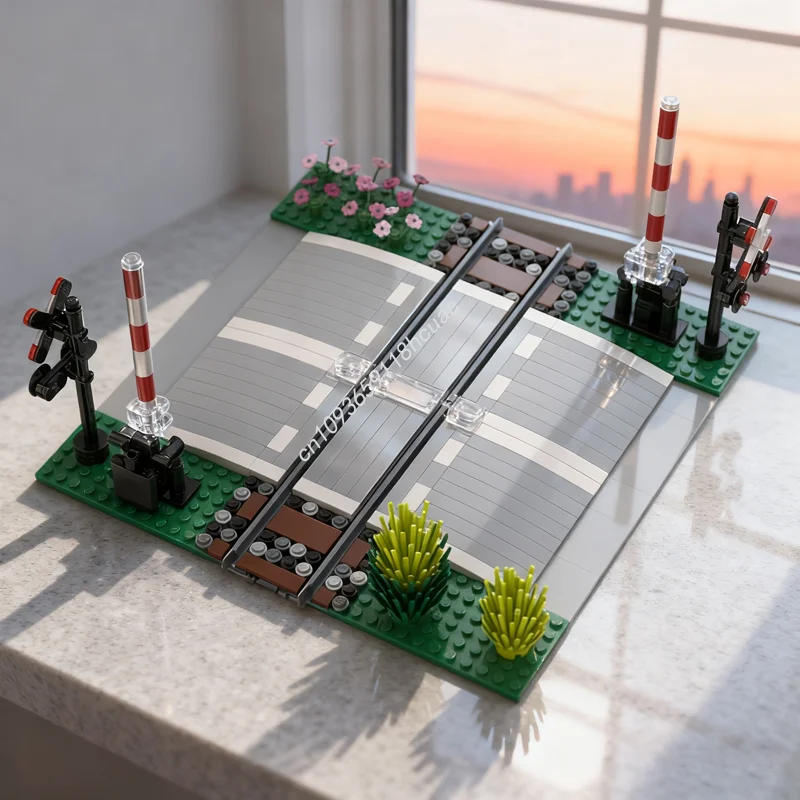 374 pz MOC Ferrovia Livello Crossing Passaggio Niveau Modello Building Blocks FAI DA TE Idea Creativa Mattoni Regali Di Natale Giocattoli Di Compleanno