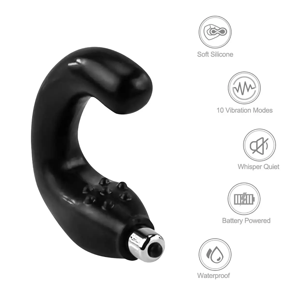 C-Shaped Prostate Vibrator, 10 Vibration Modes Anal Massager, Adult Sex Toys for Men and Women Couples（Black） view 5
