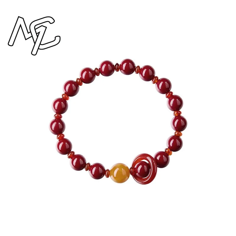 Customized Natural Red Cinnabar Spacer Beads Bracelet Jade Round Hand Weaving Jewellery Fashion Man Woman Luck Amulet New Charm view 5