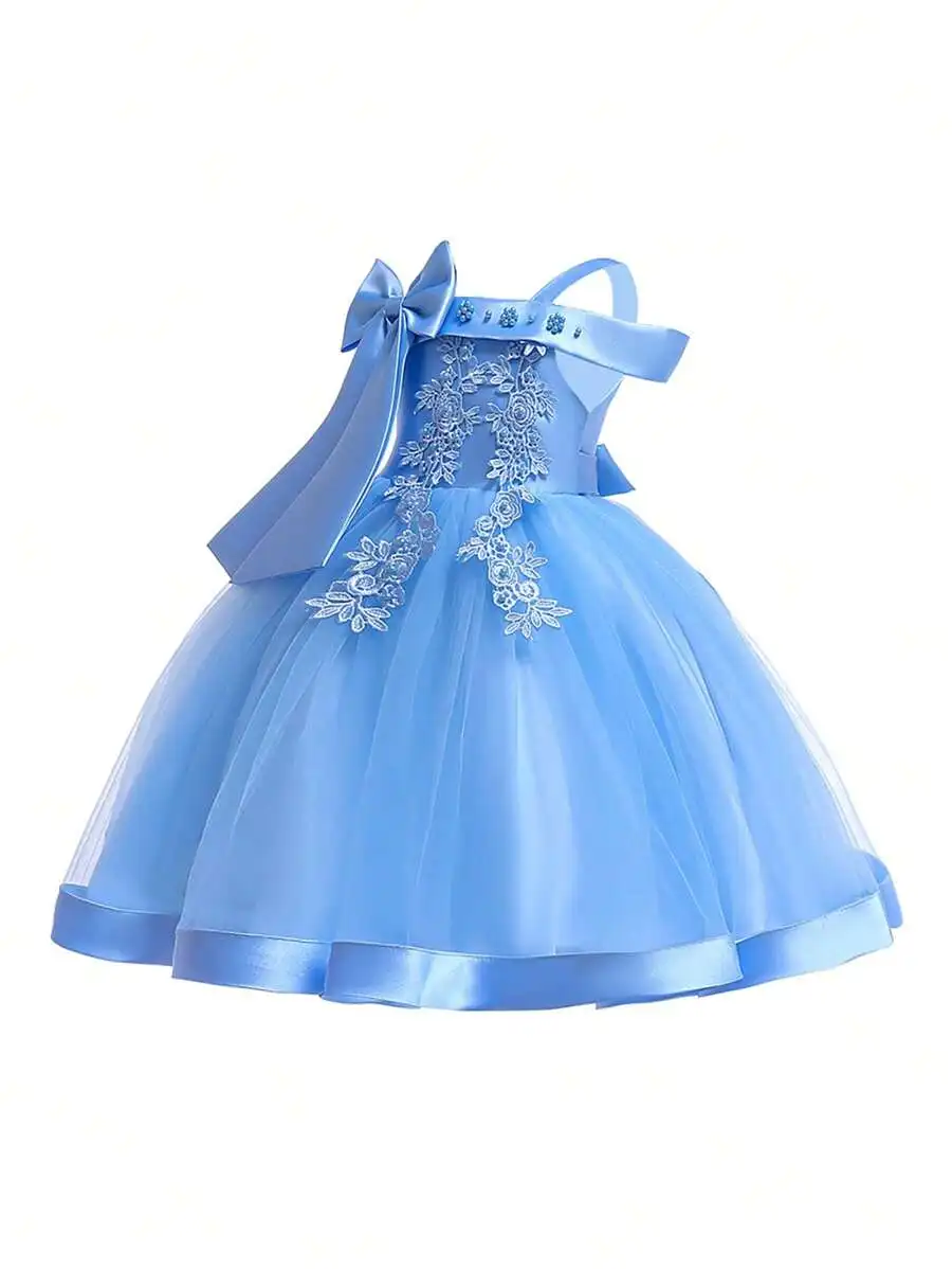 

Sleeveless Floral Bow Tulle Elegant Evening Dress For Women