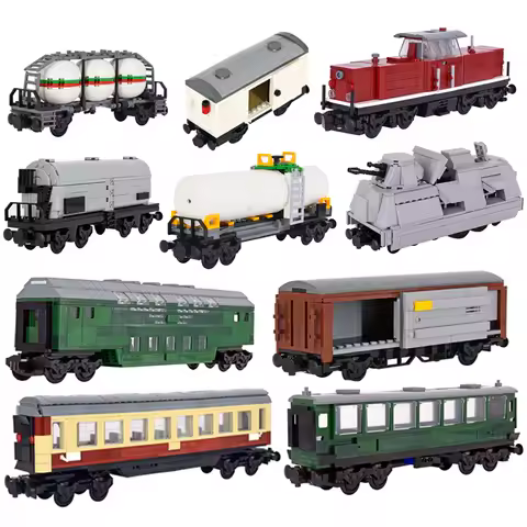 MOC City Creative Idea Train Rheingold Double-decker Transport Vehicle Carriage Building Block Bricks Kids DIY Technical Toys