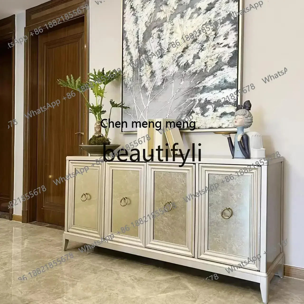 

D178 Cascod Entrance Cabinet American Solid Wood Light Luxury French Solid Wood Gold Foil Side Cabinet