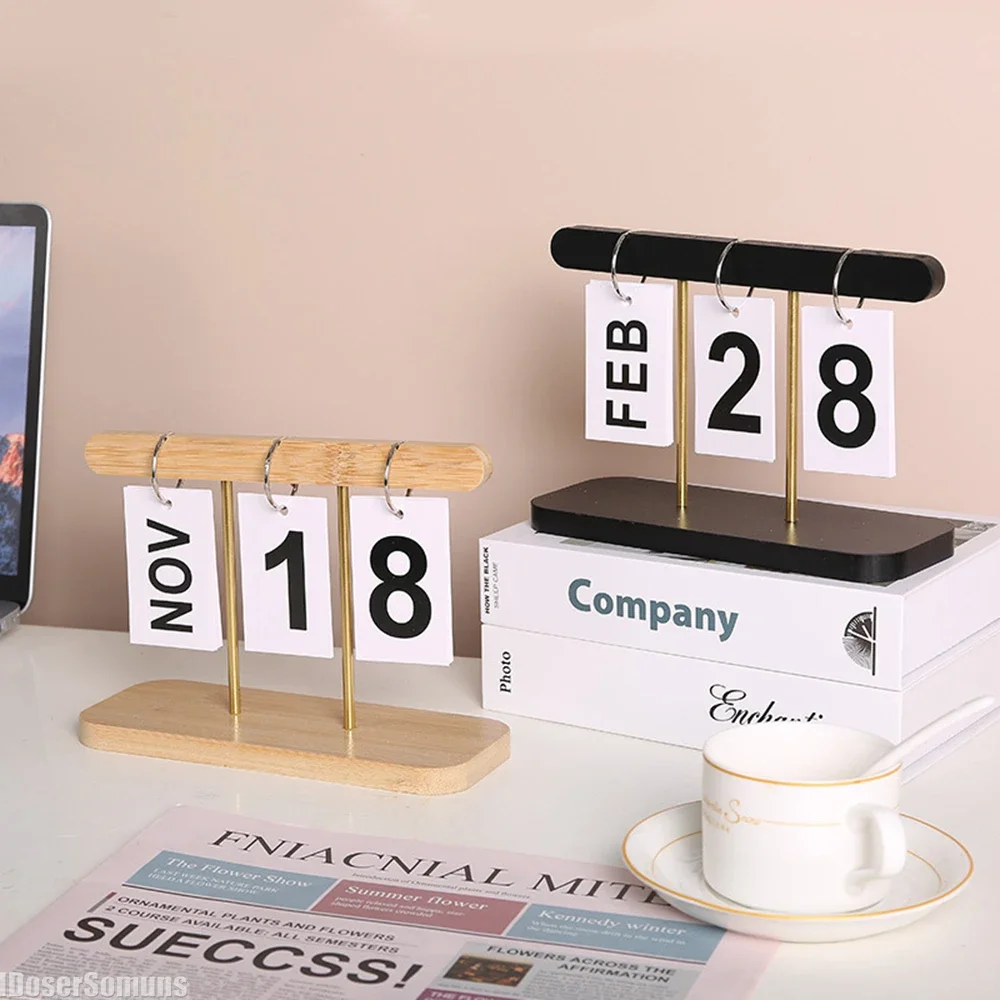 

Wooden Simple Desktop Page-turning Calendar Listing Bedroom Study Office Desktop Decoration Photo Props Perpetual Calendar Gift