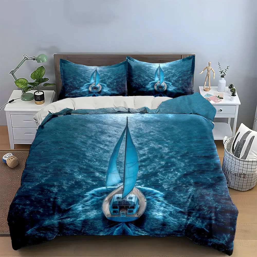 "Sea Sailing Decor Set" Bedding Set with 1 Duvet Cover 2 Pillowcases Single Double King Queen, Gift