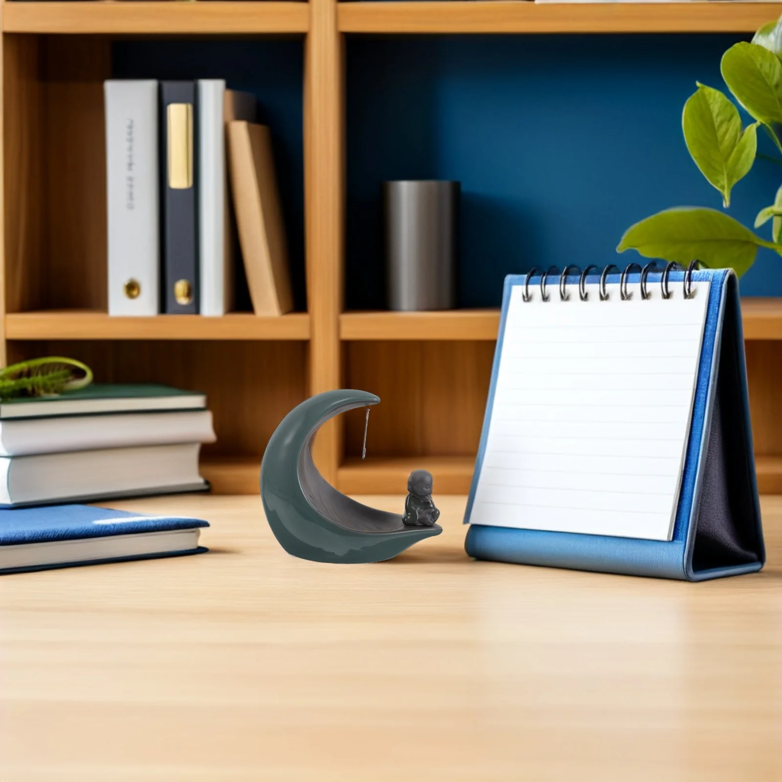 

Ceramic Monk Incense Burner Moon Shape Incense Holder Ash Catcher Hanging Coil Censer Zen Home Meditation Room Decor