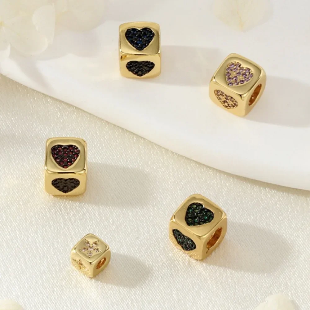 Brass Micro-Set Zirconia Heart Shape Metal Spacer Beads for DIY Jewelry Making Beads Bracelet Necklace Accessories Women Gifts