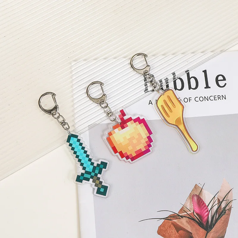 Pixel World Game Same Sword Torch Keychain 2025 New Movie Periphery Jewelry Pendant Chain for Gamer Fans Collection Gift