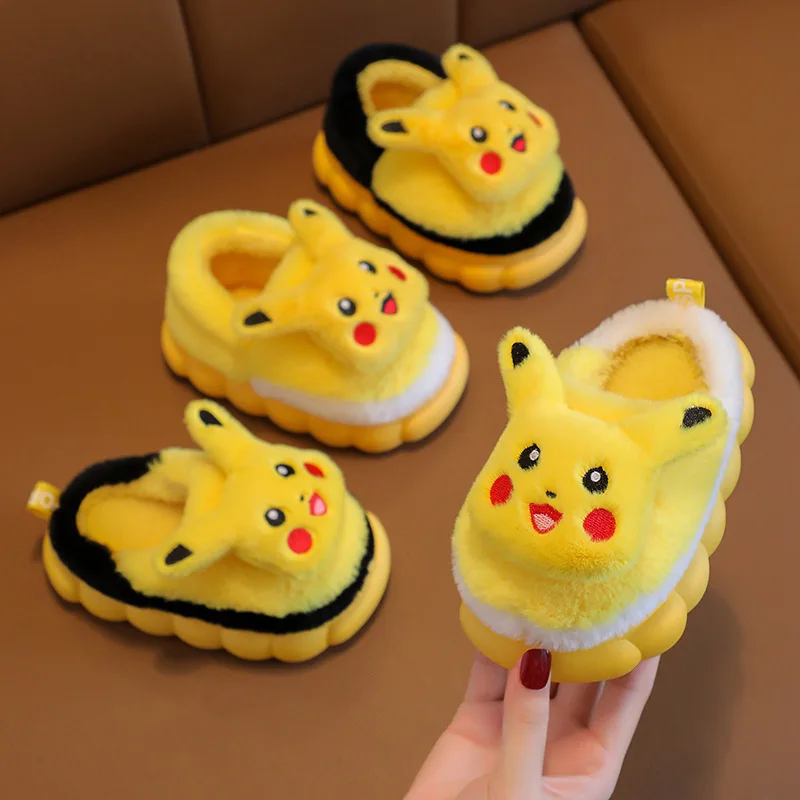 Kawaii Pokemon Anime Pikachu Winter Children's Cotton Slippers Girls Home Cartoon Warm And Anti-skid Indoor Plush Shoes Gifts