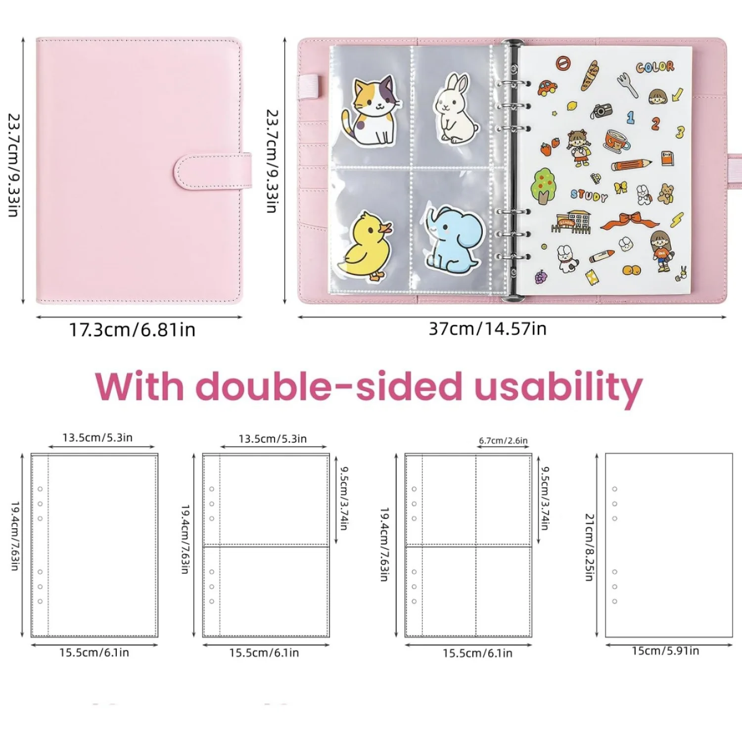 A5 PU-Leder Wiederverwendbares Sticker-Sammelalbum Planer Sticker-Organizer mit 20 Stück Abziehbaren Seiten und 30 Stück 1/2/4-Fach-Seiten – Detail 6