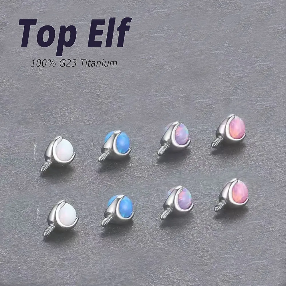 G23 Titanium 16G Round Opal Dermal Anchor Top Helix Cartilage Nose Stud Piercing Industrial Piercing Ear Piercing  Body Jewelry