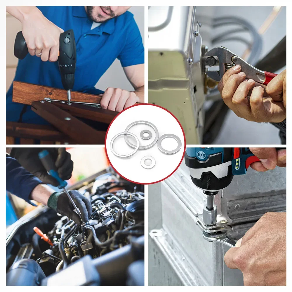 ชุดแหวนรองอะลูมิเนียมแบบแบน 185 ชิ้น ขนาด M5 M6 M8 M10 M12 M14 M16 สำหรับงานประปา ซ่อมรถยนต์ และบำรุงรักษาเครื่องจักร