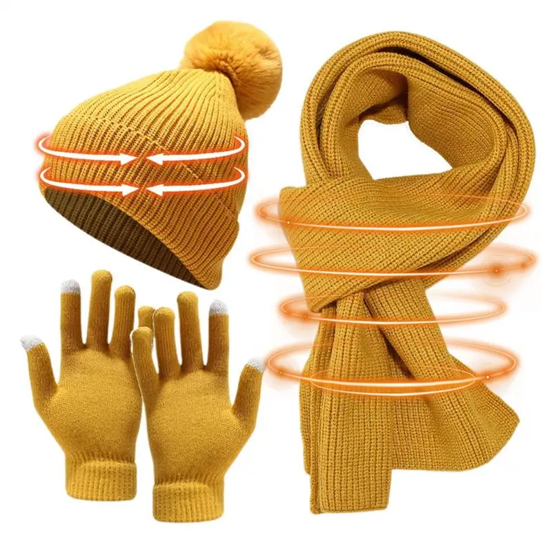 Winter Beanie Hat Scarf Gloves Warmer Knit Scarf Stocking Stuffers For Women Hat Scarf Gloves Headband Set For Outdoor Travel