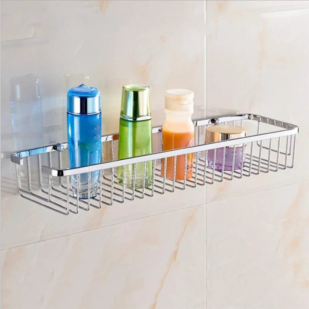 

304 Stainless Steel Bathroom Rack Wall-mounted Multi-functional Storage Basket Sturdy Rectangular Storage Shelf For Bathtub