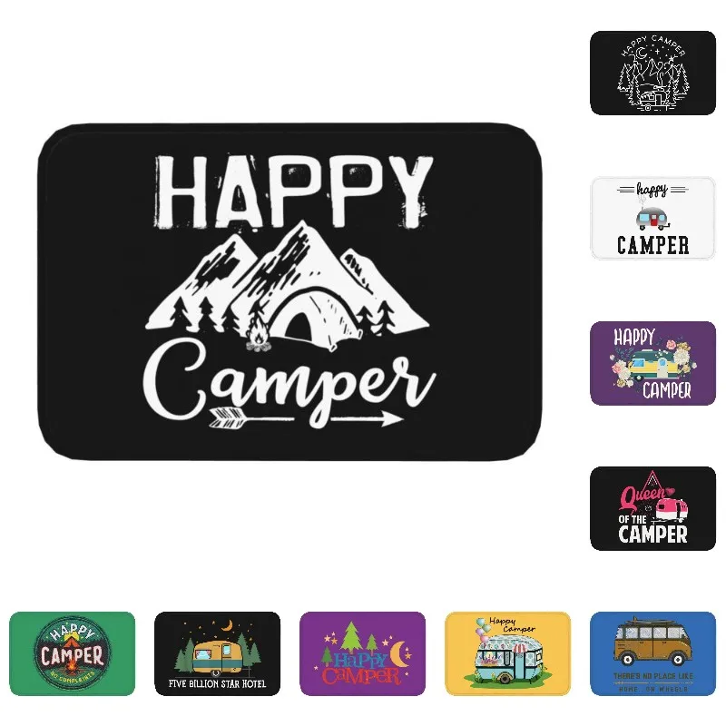 Happy Camper Camping Front Door Floor Entrance Mat Indoor Mountain Camp Bath Kitchen Doormat Garage Carpet Rug Footpad