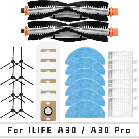 ILIFE Robot For ILIFE A30 / A30 Pro Roller Brush Side Brush HEPA Filter Sponge Filter Mop Pad Dust Bag Vacuum Cleaner Robot Accessories Set