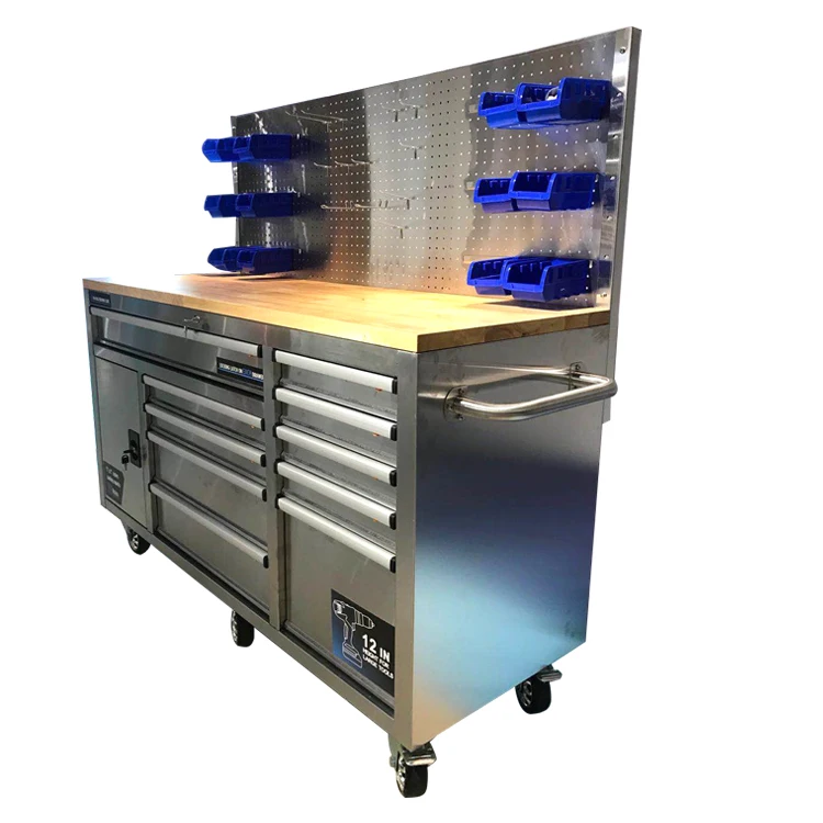 Combination Workshop Metal Tool Cabinet Storage Garage Work Bench Stainless Steel Rolling Tool Chest