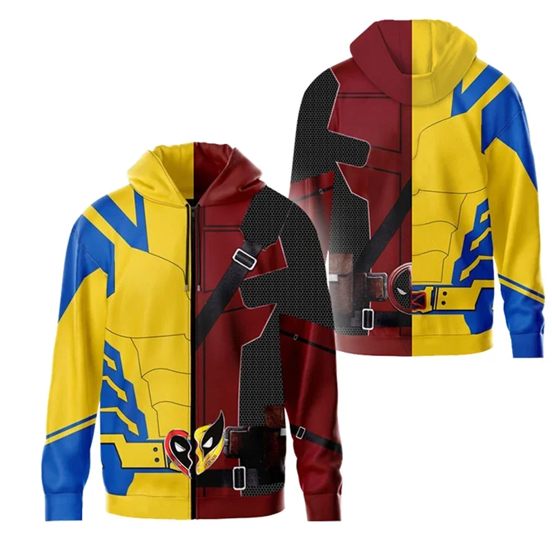3D Polyester Autumn HalloweenDeadpool Wolverine Cosplay Hoodie Superhero Unisex Wolverine Jacket Thin Party Deadpool Costume view 3
