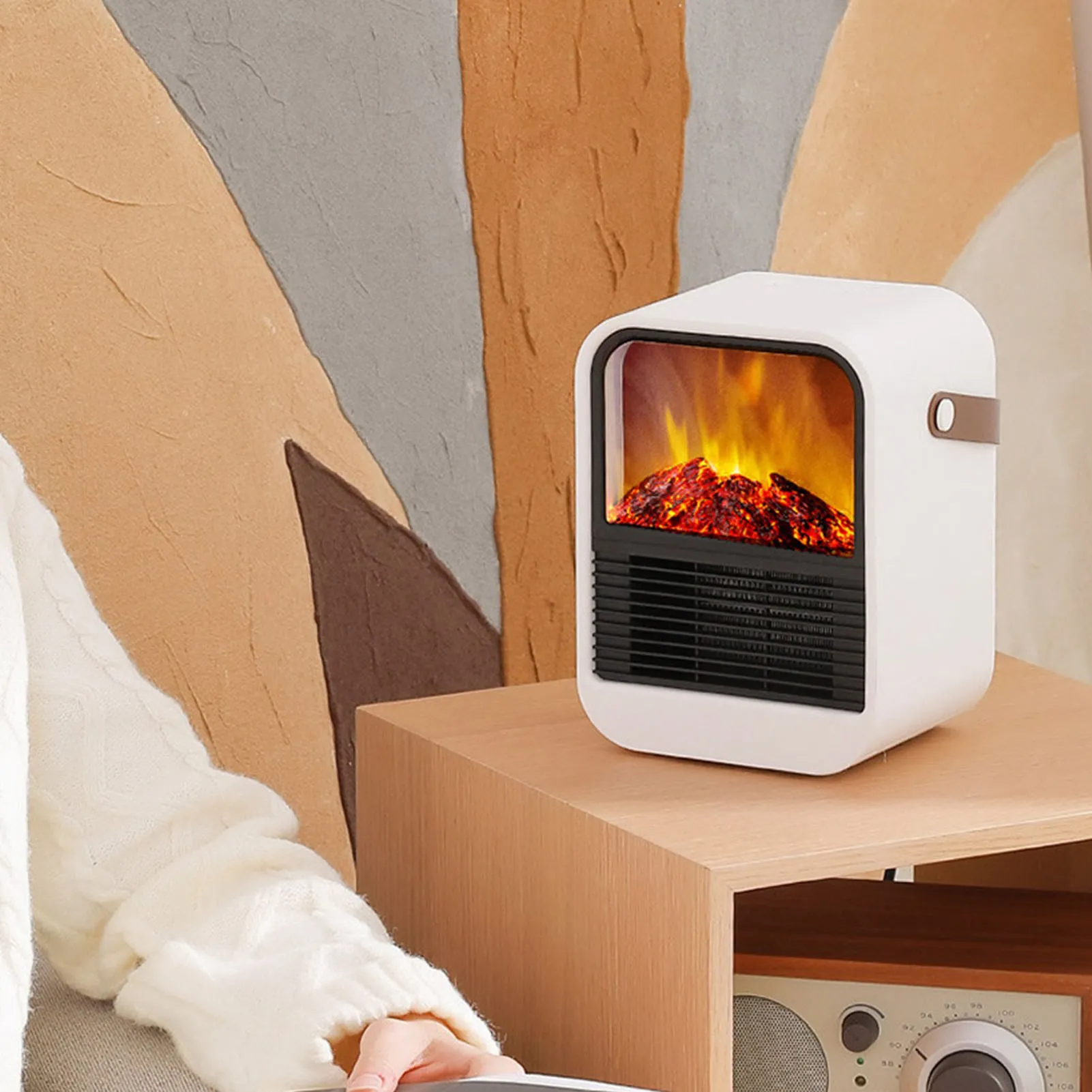 سخان كهربائي صغير لغرفة النوم، سخان مساحة محمول مع تأثير لهب واقعي وحماية من الحرارة الزائدة، آمن ودافئ #5