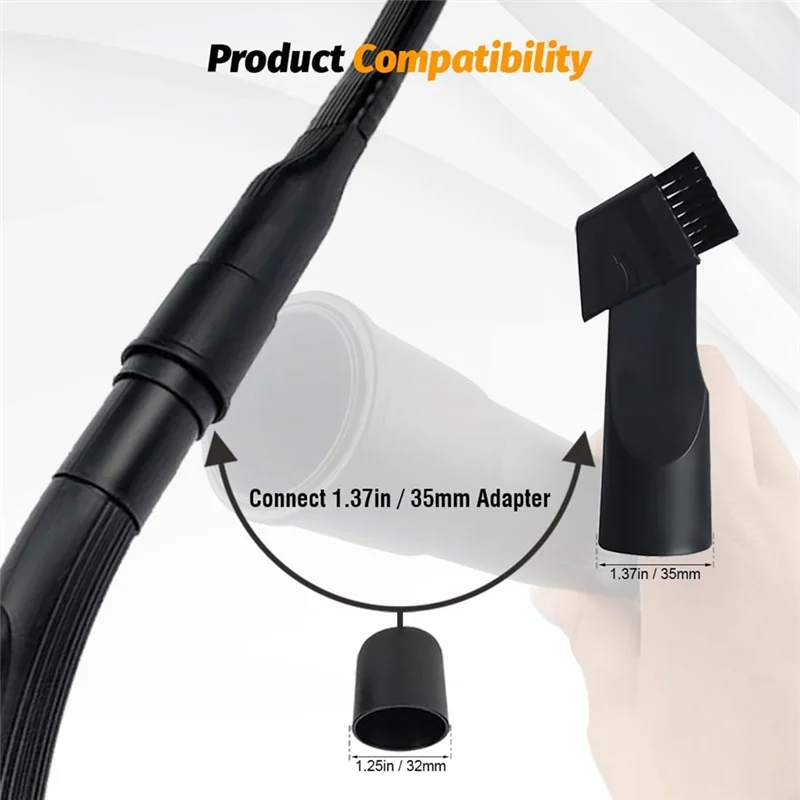 หัวดูดฝุ่นแบบยืดหยุ่น ABKR-Universal ขนาด 25 นิ้ว พร้อมหัวแปรงถอดได้ สำหรับเครื่องดูดฝุ่นทุกขนาด 1-1/4 นิ้ว หรือ 1-3/8 นิ้ว