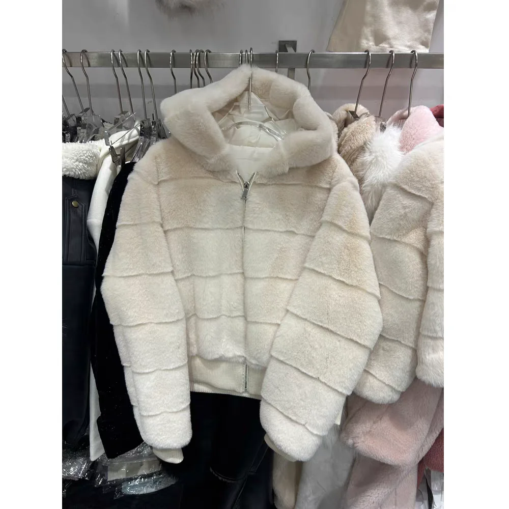 

Women's Fur Coat Hooded Jaet Artificial Hair Warm Autumn Winter New Sle Environmental Protection Leather Top Coat