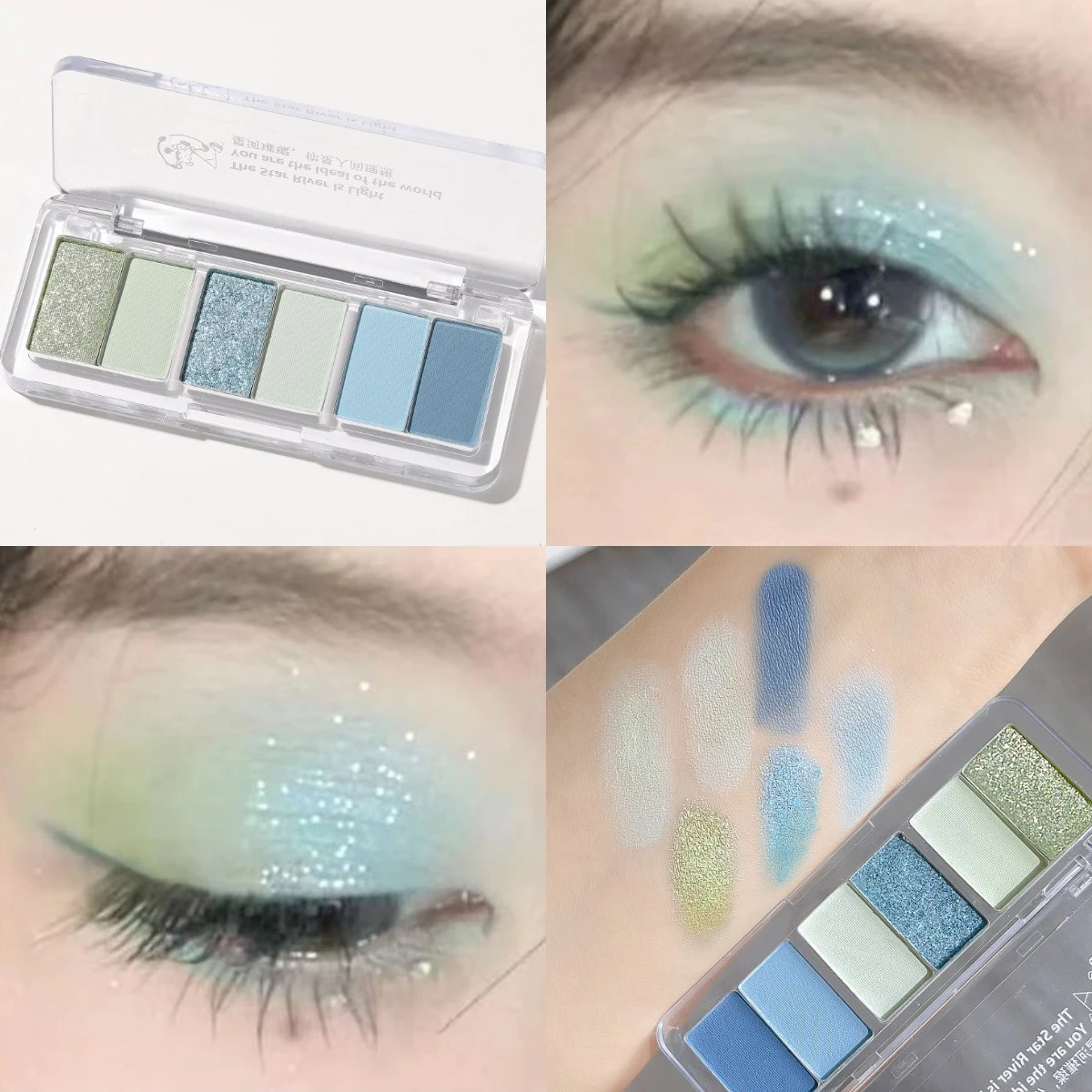 6 Color Smoke Blue Green Glitter Eyeshadow Palette Brightening Waterproof Matte Shimmer Summer Lying Silkworm Eye Pigment Makeup