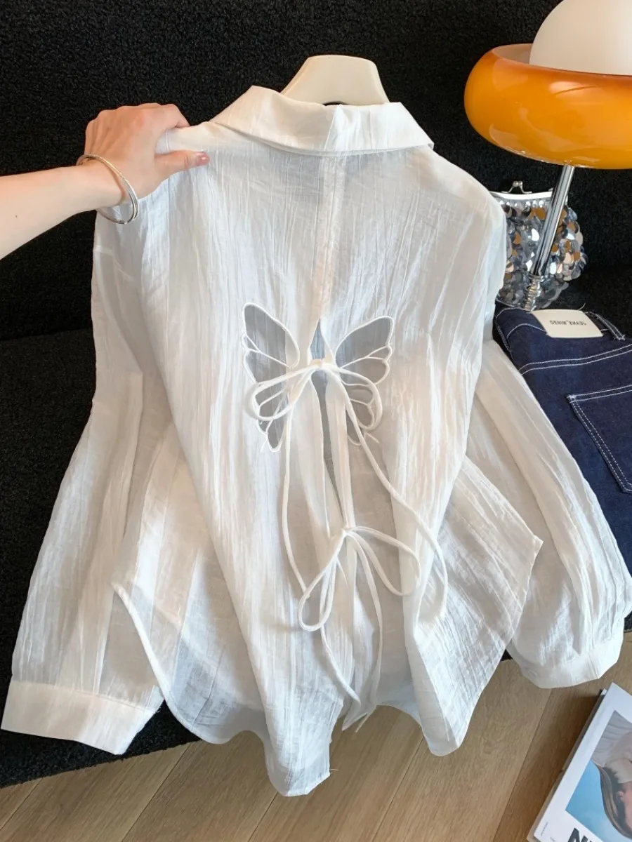 

Летняя женская рубашка для защиты от солнца, льняная драпированная верхняя одежда, непринужденный очаровательный сказочный топ, пальто во французском стиле, свободный крой