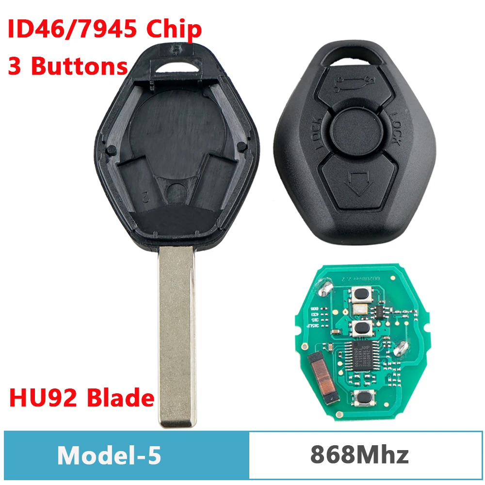 3 Buttons 433MHz/315MHz/868MHz Remote Key with ID46/7944 Chip Fit for BMW CAS2 3/5 Series E46 E60 E83 E53 E36 E38 Car Remote Key