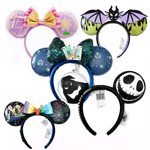 2026 Mickey Mouse Ears Headband 2025 Cinderella Rapunzel Princess Bow Minnie Ear Headwear for Adult Kids Holiday Hairband - Image 34