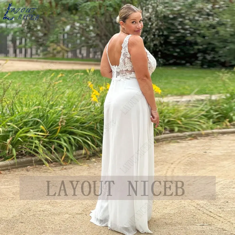 LAYOUT NICEB Plus Size Apliques Vestidos de casamento Spaghetti Straps Chiffon Vestido de noiva Side Slit Mangas robe de mariee 2024LAYOUT NICEB Plus Size Apliques Vestidos de casamento Spaghetti Straps Chiffon Vestido