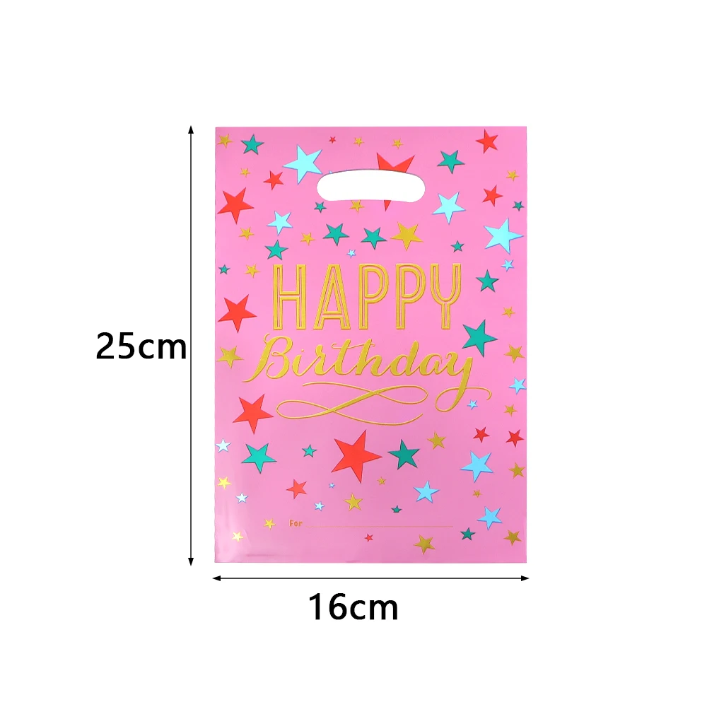 10 Stück 16x25cm Happy Birthday Stern-Bedruckte Beutel Plastik-Schmuck-Geschenkverpackungstasche für Jungen und Mädchen Kindergeburtstags-Party-Geschenke Zubehör – Detail 1