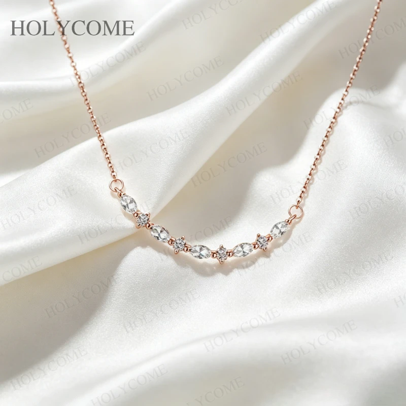 925 Sterling Silber Halskette mit gebogenem Moissanit-Anhänger im Marquise-Schliff, D-Farbe, minimalistischer Anhänger für Damen, für den täglichen Gebrauch, edler Schmuck – Detail 15