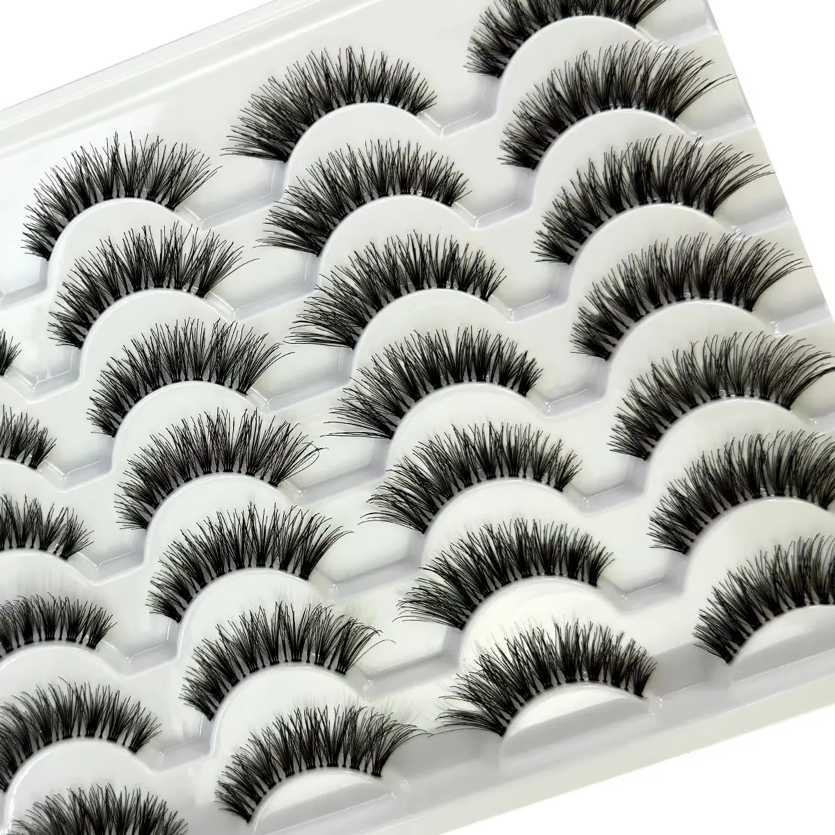 14ペアの手作り透明ステムつけまつげ、ソフトクロスナチュラルロングアイラッシュ、デイリーメイクアップツール、アート厚めつけまつげ