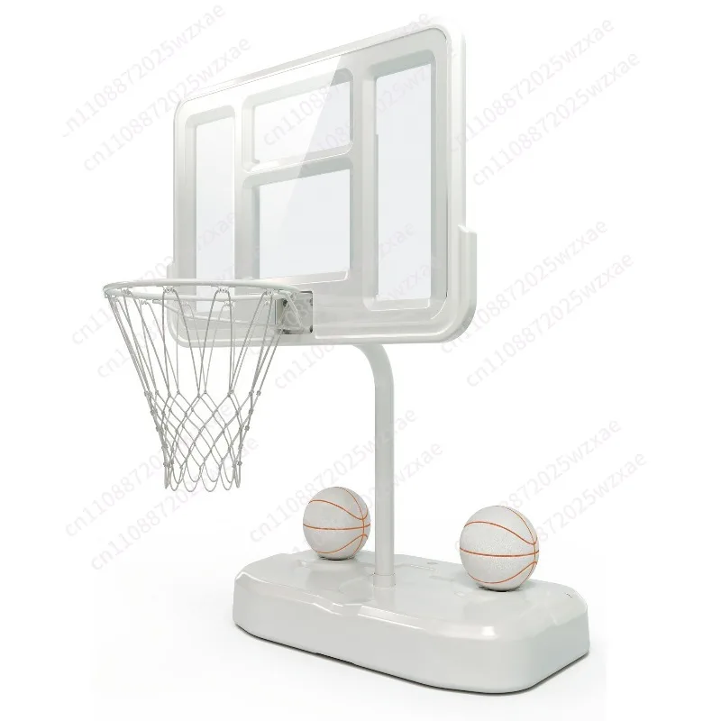 Outdoor Adjustable Height Swimming Pool Basketball Hoop w/Ball, Base, & 18 Inch Stainless Steel Rim