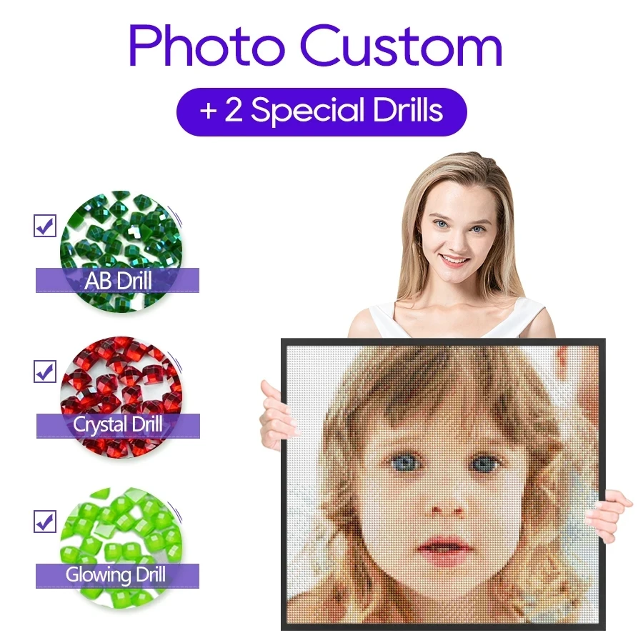 Photo Custom 2 Special Drill AB Crystal Glowing Drill Poured Glue Diamond Painting DIY Handmade Decoration ASF9000