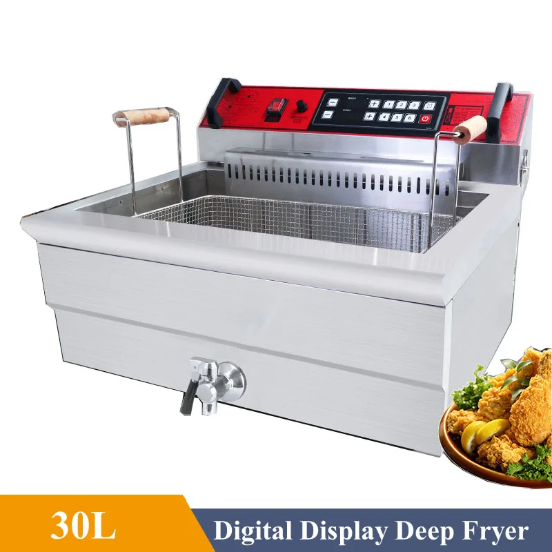 30L Computer Version Commercial Electric Deep Fryer, Snack Machine With Removable Basket, Stainless Steel, Oil Fryer