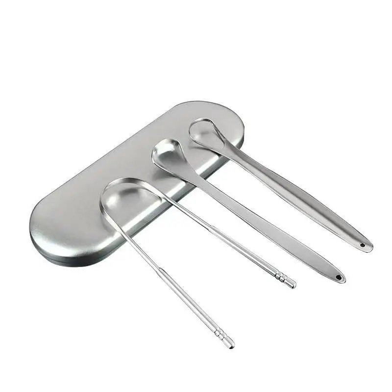 Stainless Steel Tongue Scraper Set Reusable Metal Tongue Cleaner for Oral Hygiene, Fresh Breath Tongue Scraper for Adults