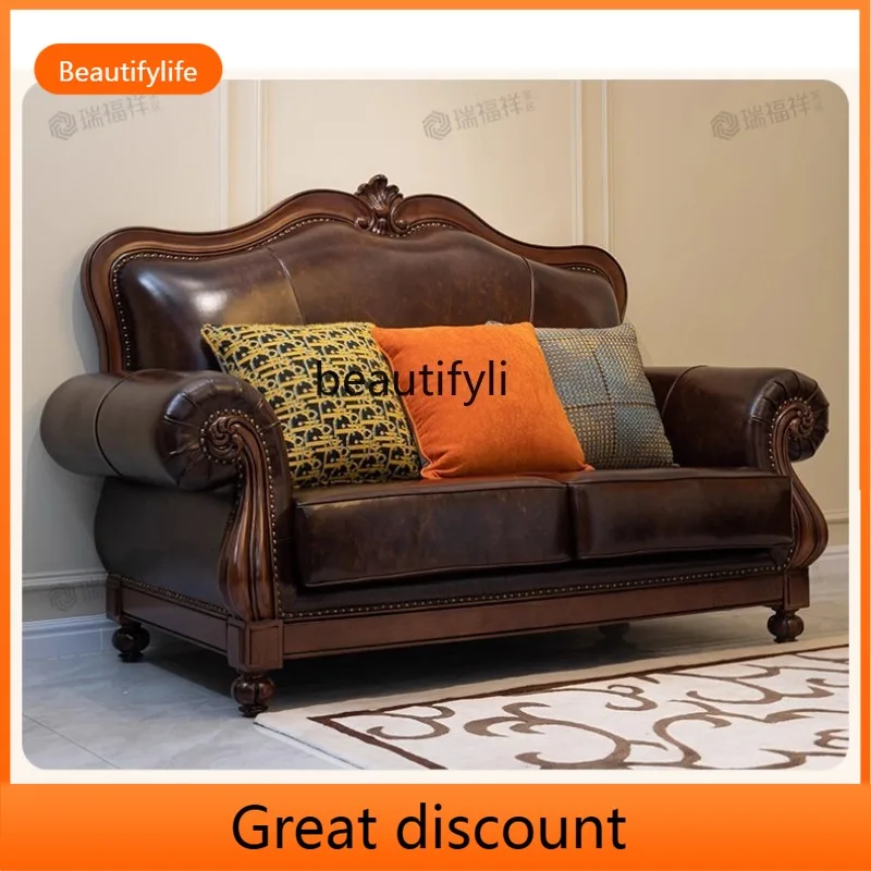 Asmt45 American leather sofa solid wood first layer cowhide sofa living room leather sofa combination